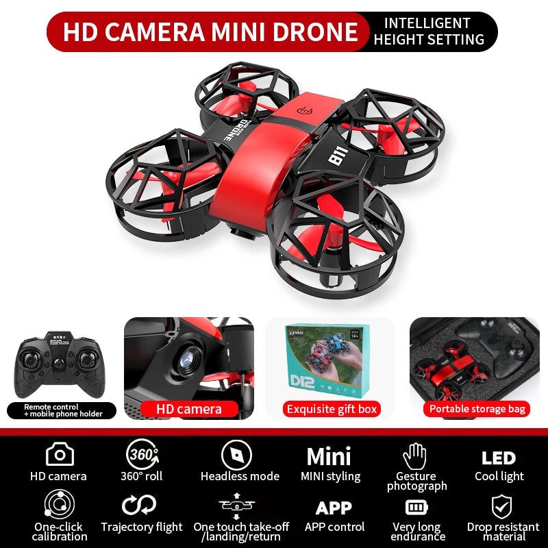 2025 DWI NEW MINI RC Quadcopter Remote Control DRON D12 HD Dual Camera Fixed Height Rc Plane aldult Children's Toy GIFTS