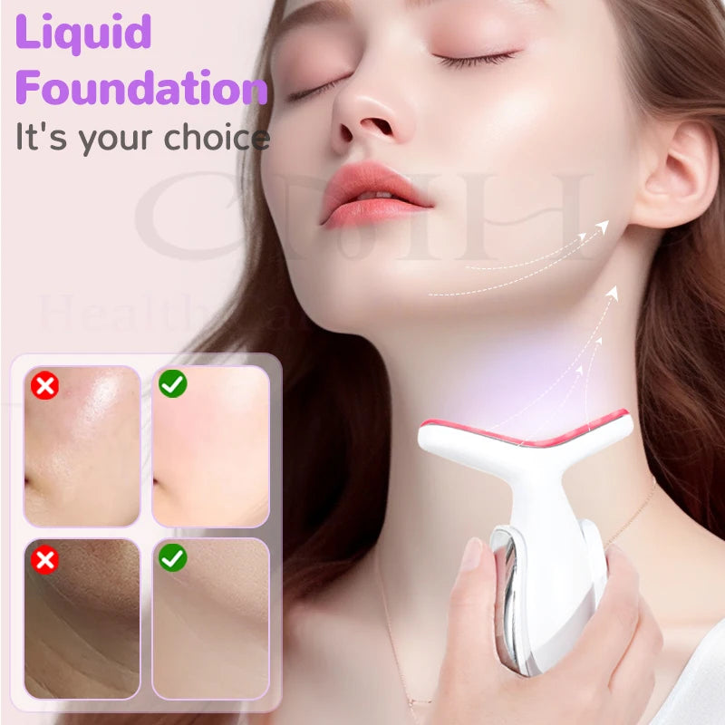 Neck Beauty Device 7 in 1 LED Therapy Microcurrent Anti Wrinkle Face Massager Deep Cleansing Hot Compress for Skin Rejuvenation