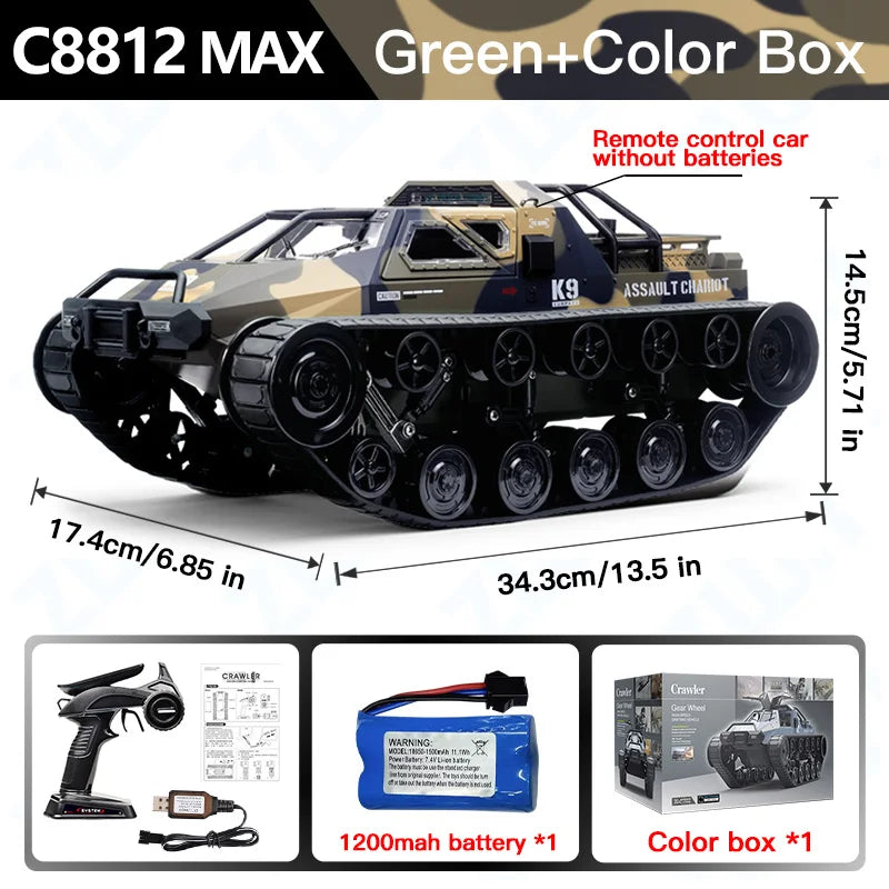 C8812/ C8812 MAX LED Light Full Scale Tracked Tank Simulation Model Toy RC Car Drift Remote Control Off-Road Vehicle for Kids