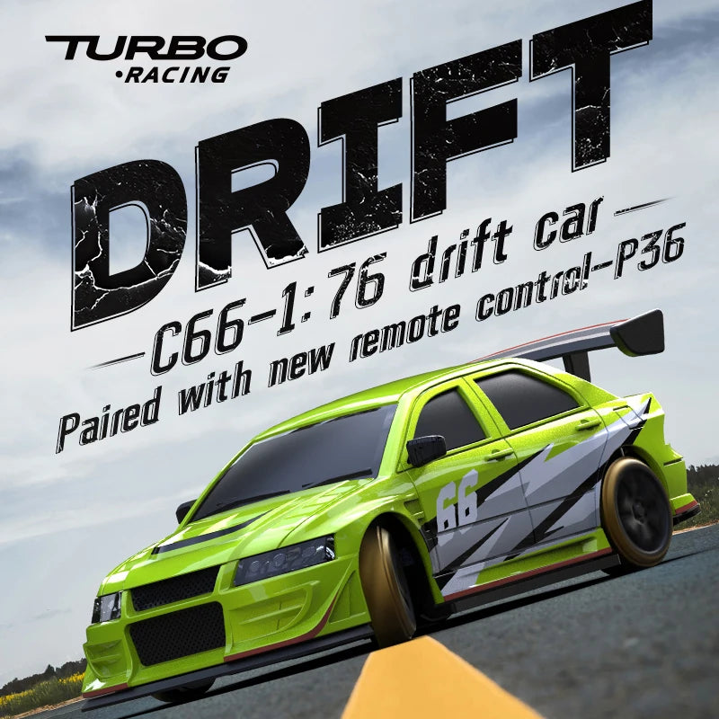 Turbo Racing 1:76 C66 Drift RC Car With Gyro Radio Full Proportional Remote Control Toys RTR Desktop Toys For Kids and Adults