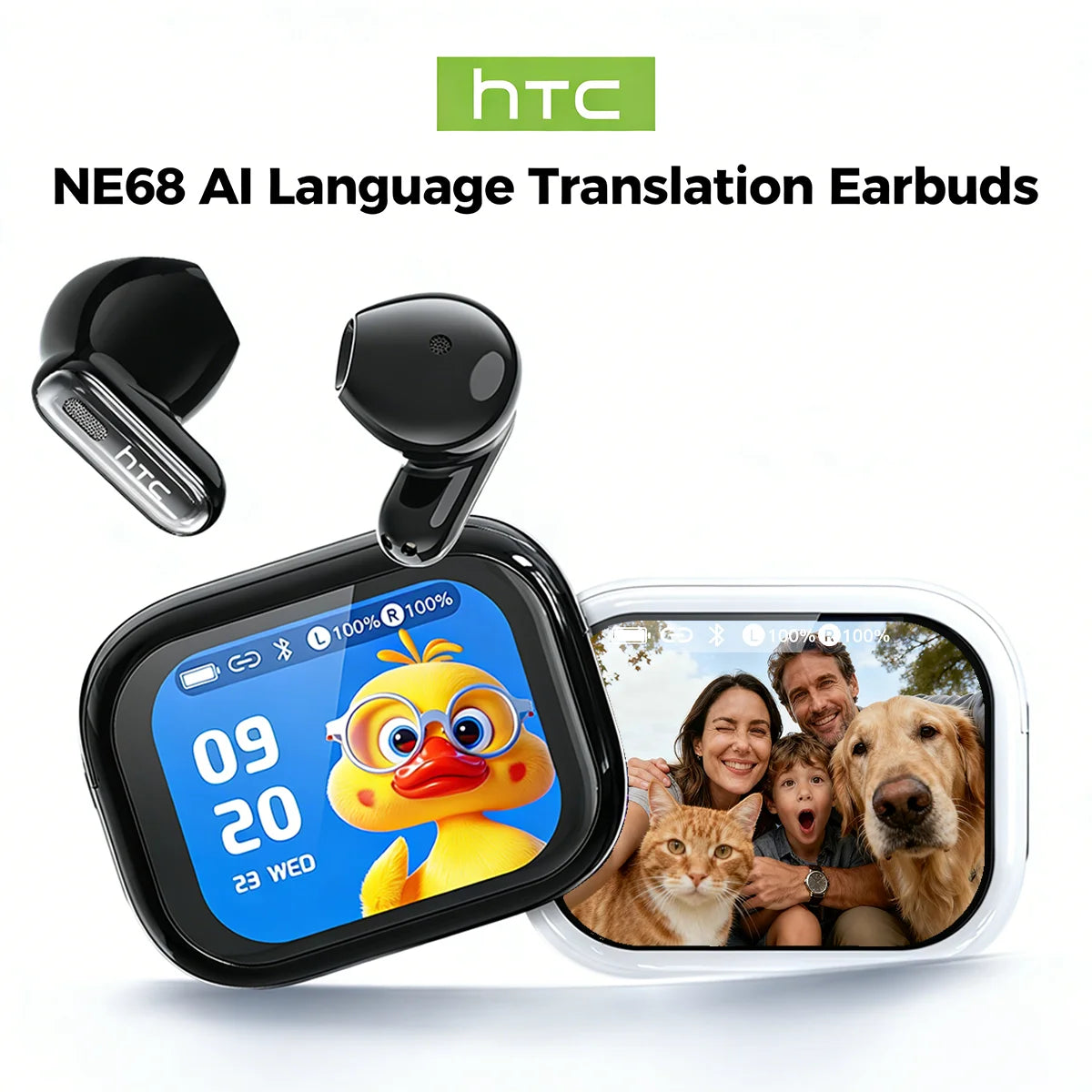 HD Screen Wireless Earphones Bluetooth Music Earbuds HTC NE68 150 Languages 30 hour Battery Life Clear Audio Comfortable Wearing