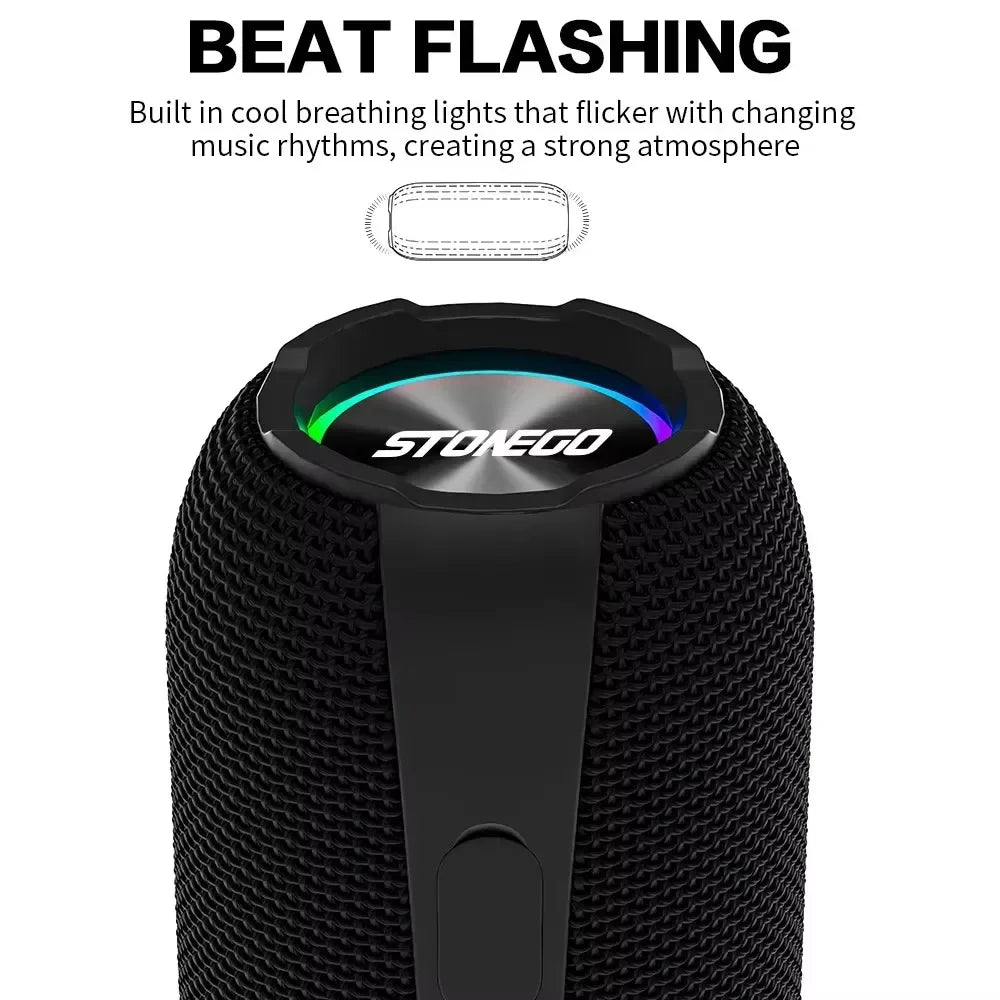 Bluetooth Speaker Stereo Dual Speakers Long Battery Life Heavy Bass IPX7 Waterproof Wireless Smart Soundbox Loudspeaker with Built in Mic for Outdoor Pool Beach Party Shower Audio Equipment