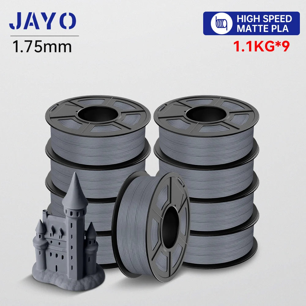 JAYO High Speed PLA matte 3D Filament 1.75mm PLA 3D Printer Filament 9Rolls/set Neatly Wound Matte Effect 3D Printing Materials
