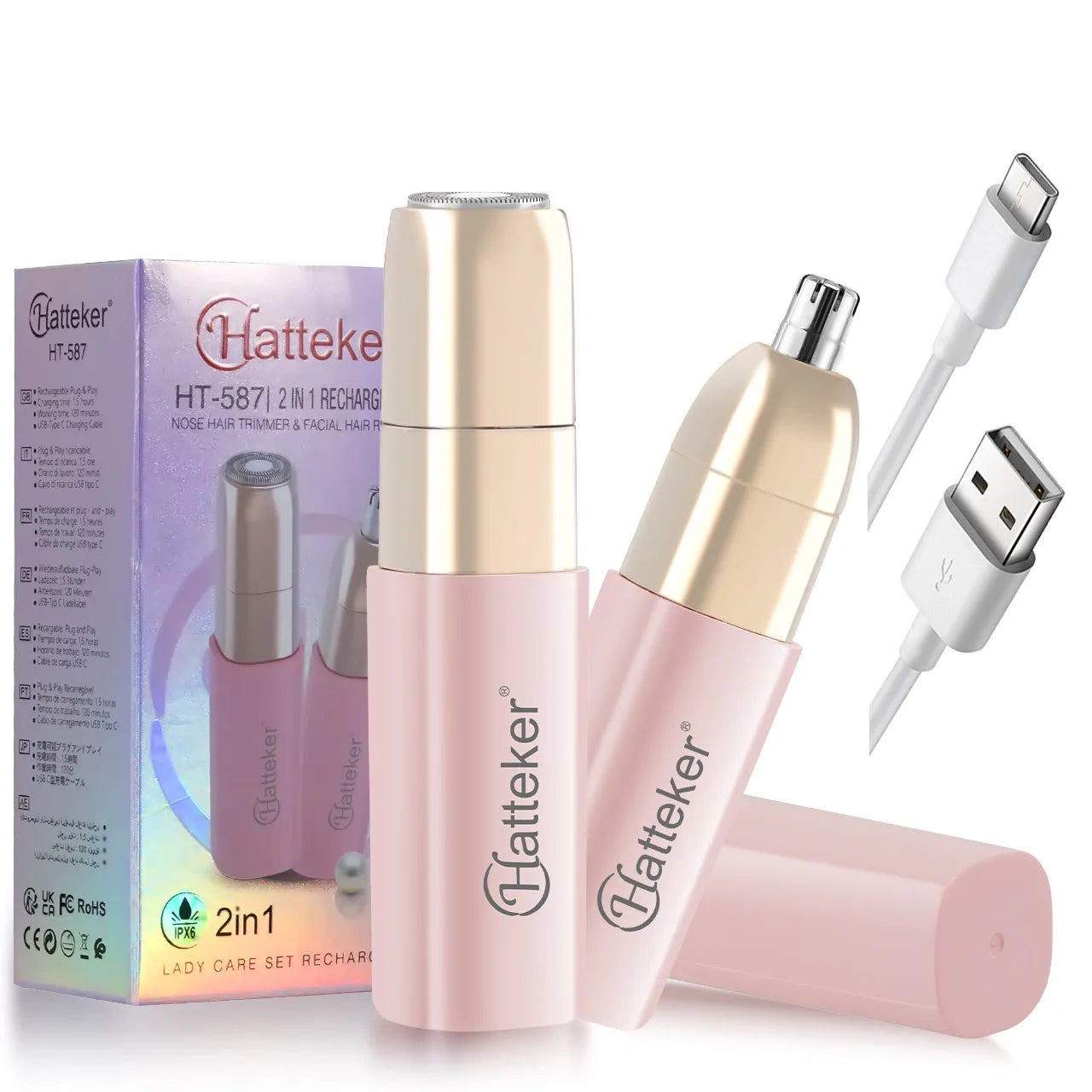 Face Shaver and Eyebrow Trimmer Rechargeable Lips Body Facial Hair Remover Women Electric Portable Waterproof 3D-Floating Blade