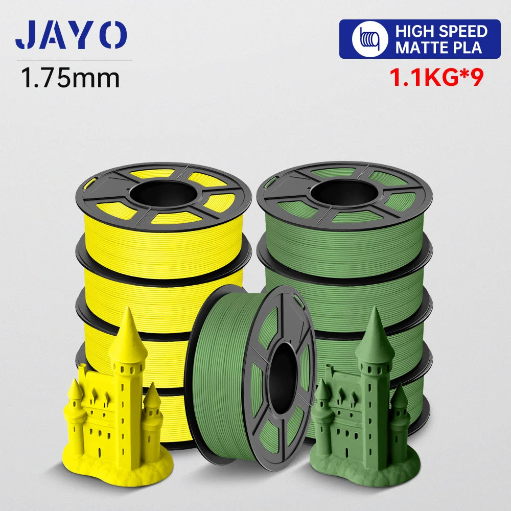 JAYO High Speed PLA matte 3D Filament 1.75mm PLA 3D Printer Filament 9Rolls/set Neatly Wound Matte Effect 3D Printing Materials