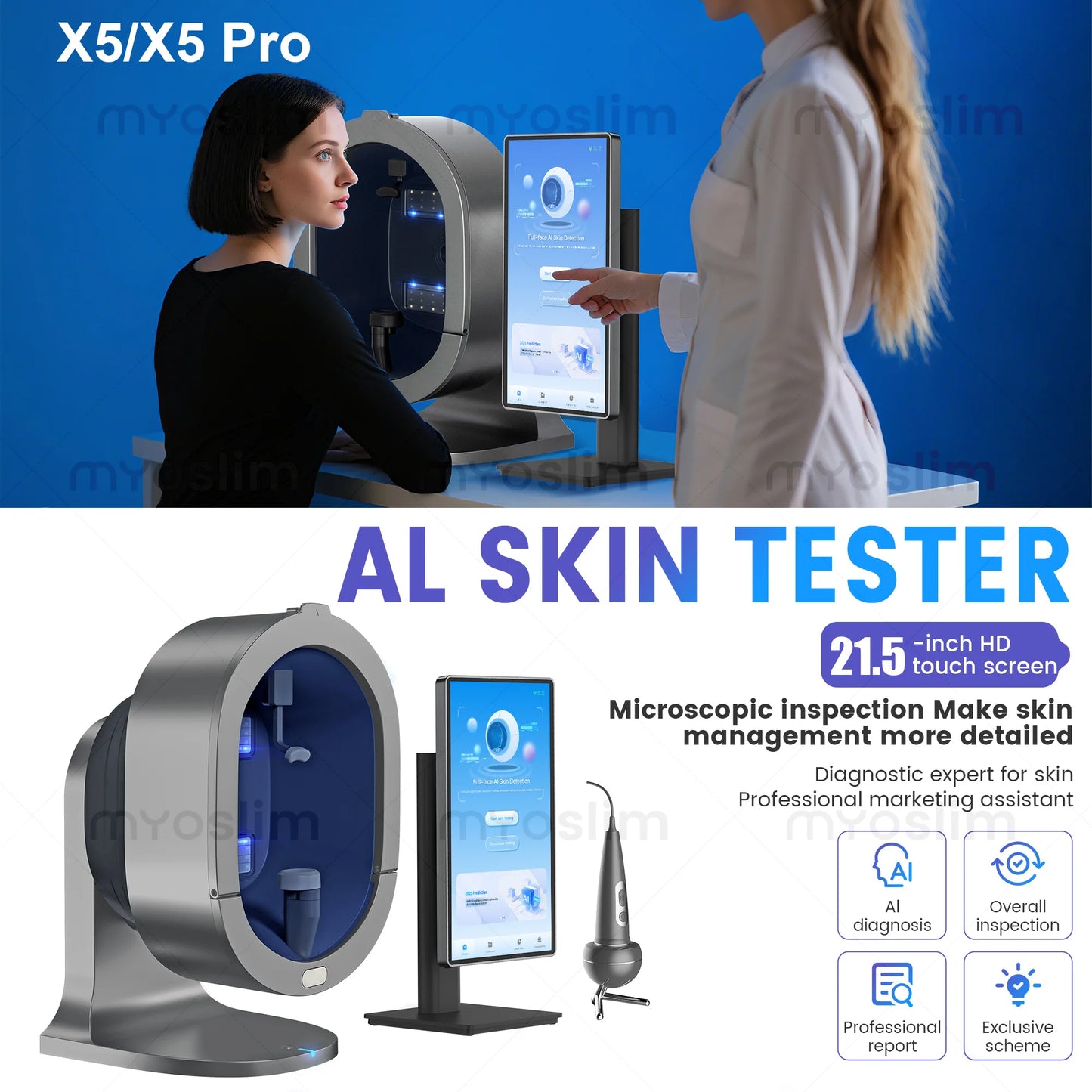AISA Q1 Skin Analyzer X5 3D Professional Facial Skin Analyzer Machine O1 Pro AI Skin Analysis Scanner 15.6inch 10 Light Spectrum