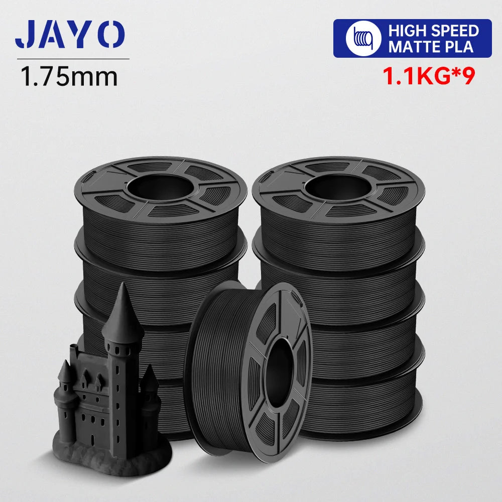 JAYO High Speed PLA matte 3D Filament 1.75mm PLA 3D Printer Filament 9Rolls/set Neatly Wound Matte Effect 3D Printing Materials