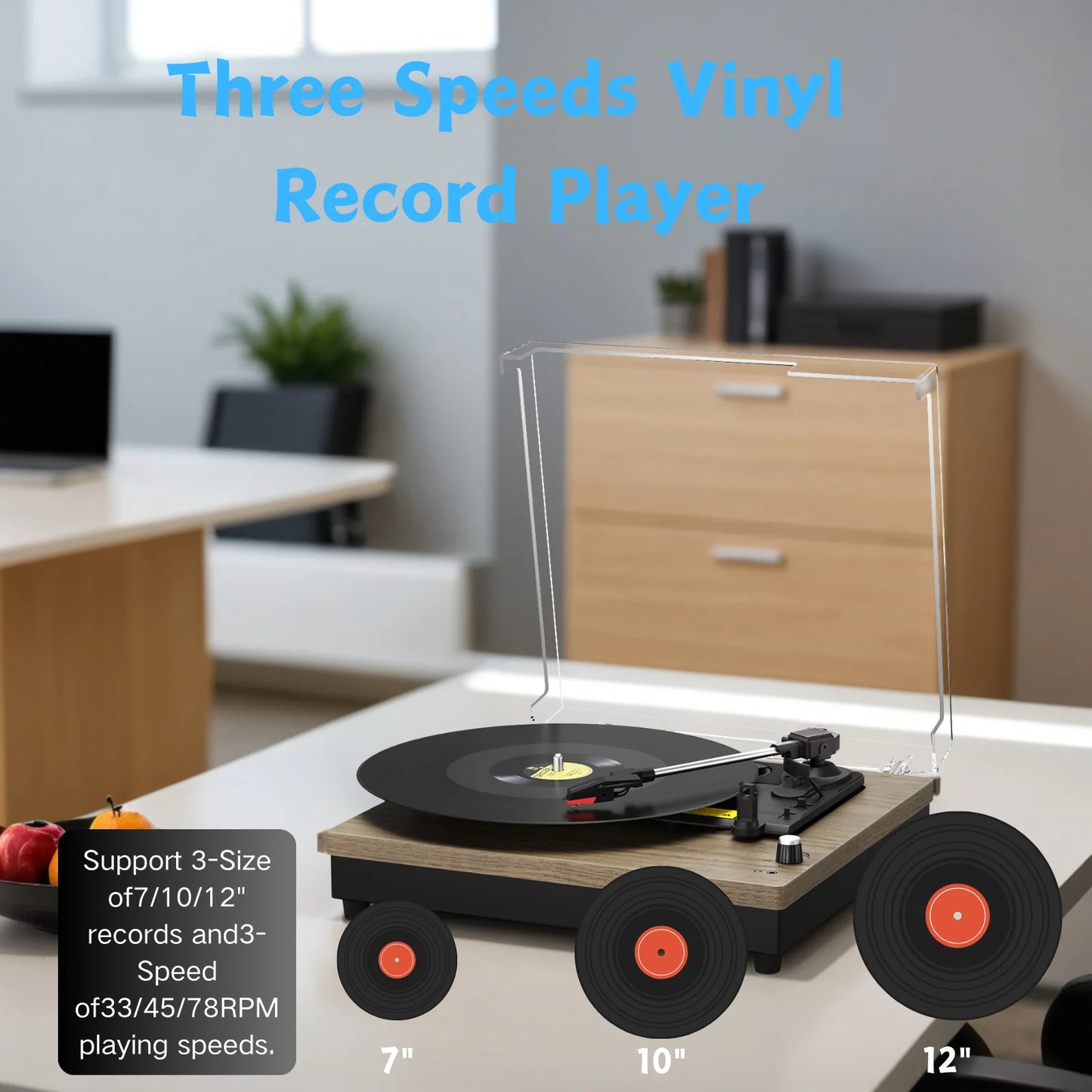 MAIO  Record Player Portable Suitcase Audio with Built-in Speakers, 3-Speed Vinyl Spinne