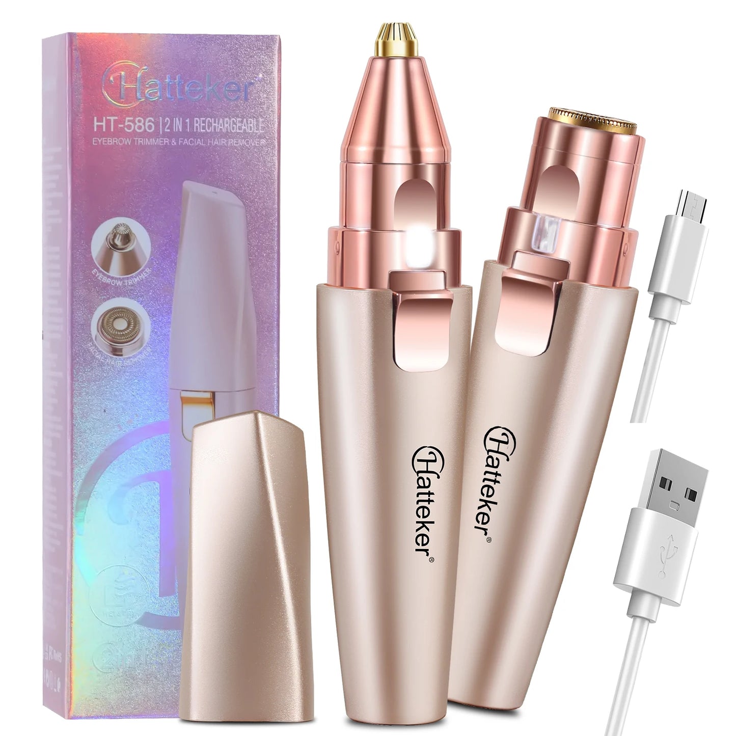 Face Shaver and Eyebrow Trimmer Rechargeable Lips Body Facial Hair Remover Women Electric Portable Waterproof 3D-Floating Blade