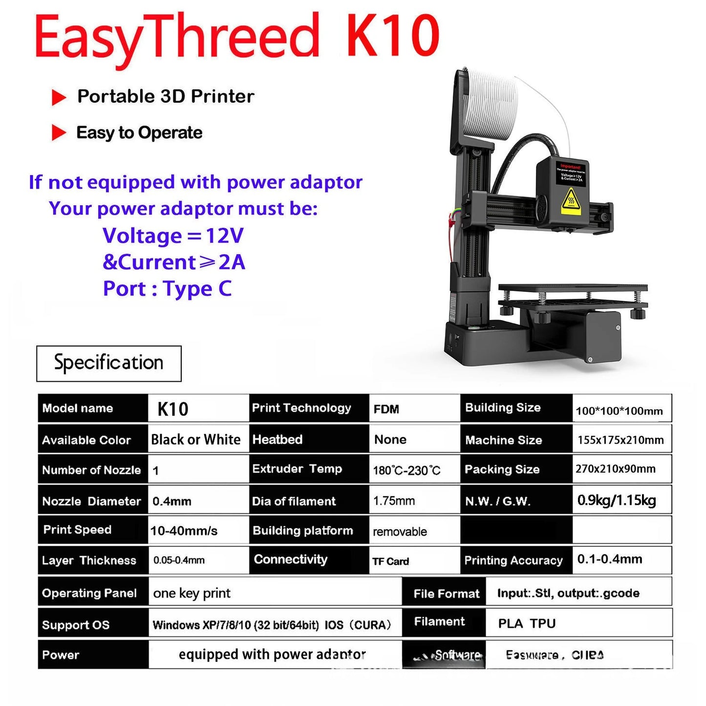 EasyThreed Entry Level Mini 3D Printer Portable Desktop 3D Printer with 100x100x100mm Build Plate Low Noise Fast Assembly for Kids Beginners Home Education DIY Printing Projects Student Use