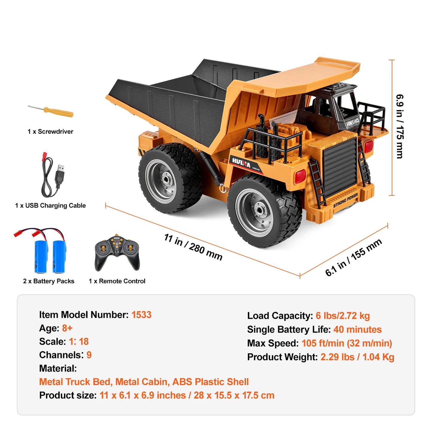 SucceBuy RC Car Children Toys Remote Control Dump Truck Toys 9-Channel with Battery for Toddlers Electric Car Kids Toys Gift