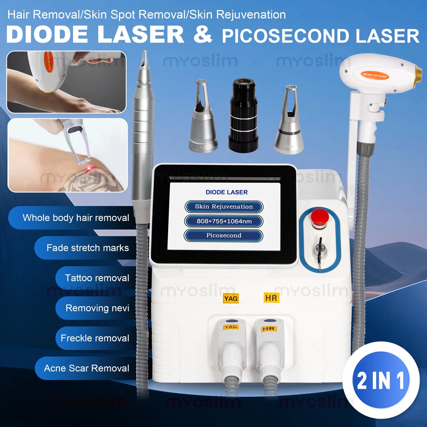 High Power 2 IN 1 Diode Laser PicoSecond Laser 808nm Hair Removal 532nm 1064nm Tattoo Removal Skin Rejuvenation Beauty Machine