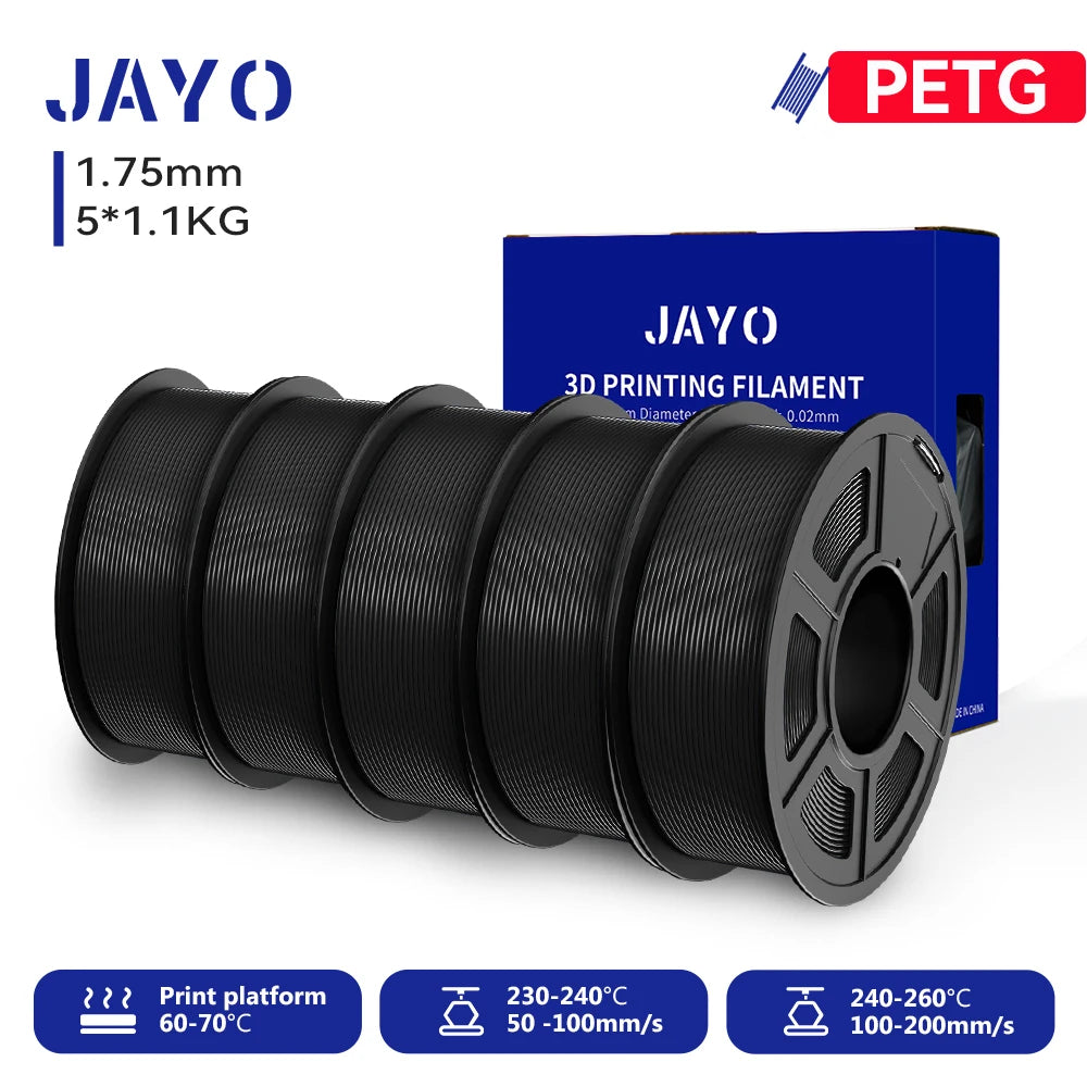 JAYO 5/10 Rolls 3D PETG/PLA/PLA+/PLA Matte Printer  Filament 1.75mm No Bubble 3D Printing Materials for 3D Printer&3D Pen
