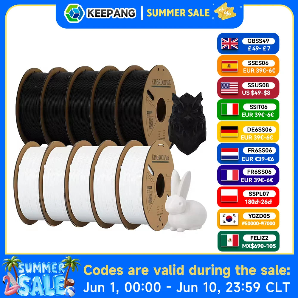 KINGROON PLA Filament 1.75mm 3D Printer Filament 5/10Rolls 3D Printing Plastic Material 100% No Bubble for FDM 3D Printer MIX