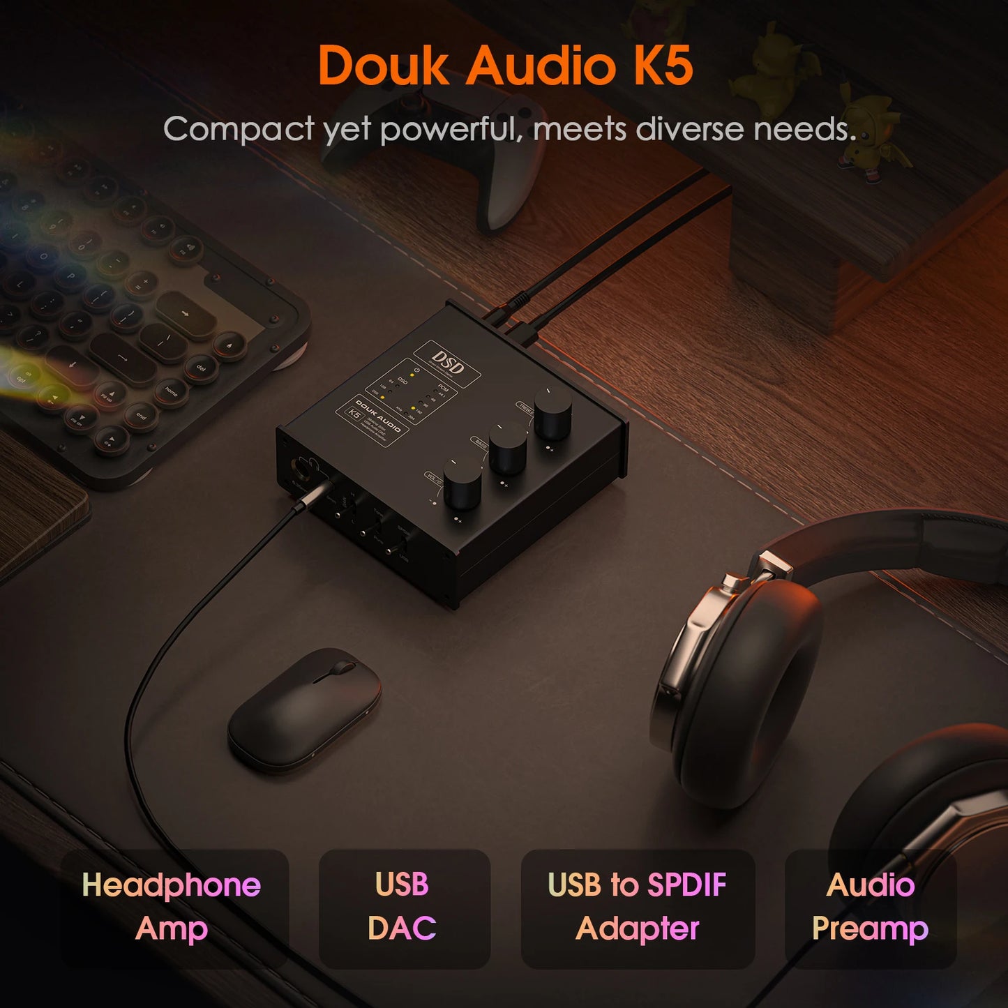 Nobsound K5 Mini ESS9038Q2M USB DAC Optical D/A Audio Converter Headphone Amplifier DSD256