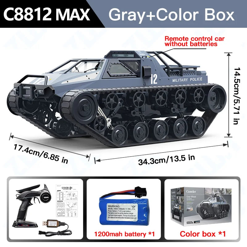 C8812/ C8812 MAX LED Light Full Scale Tracked Tank Simulation Model Toy RC Car Drift Remote Control Off-Road Vehicle for Kids