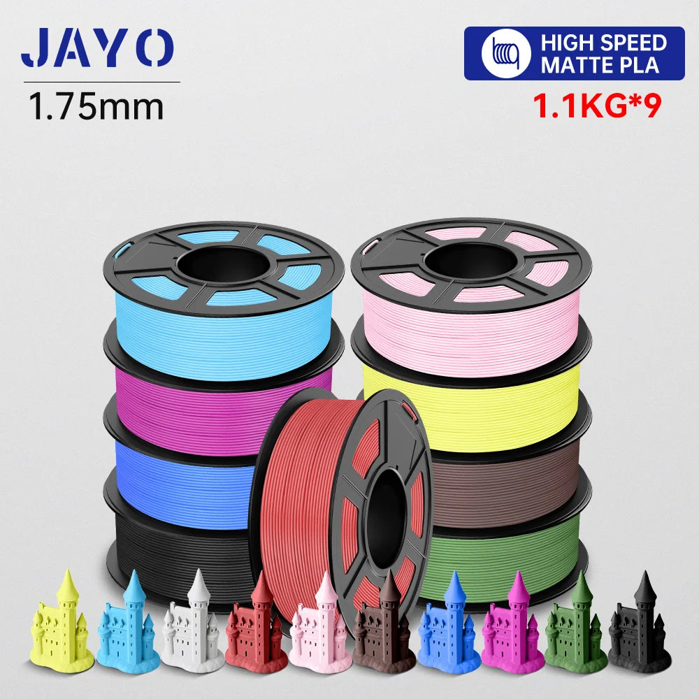 JAYO High Speed PLA matte 3D Filament 1.75mm PLA 3D Printer Filament 9Rolls/set Neatly Wound Matte Effect 3D Printing Materials