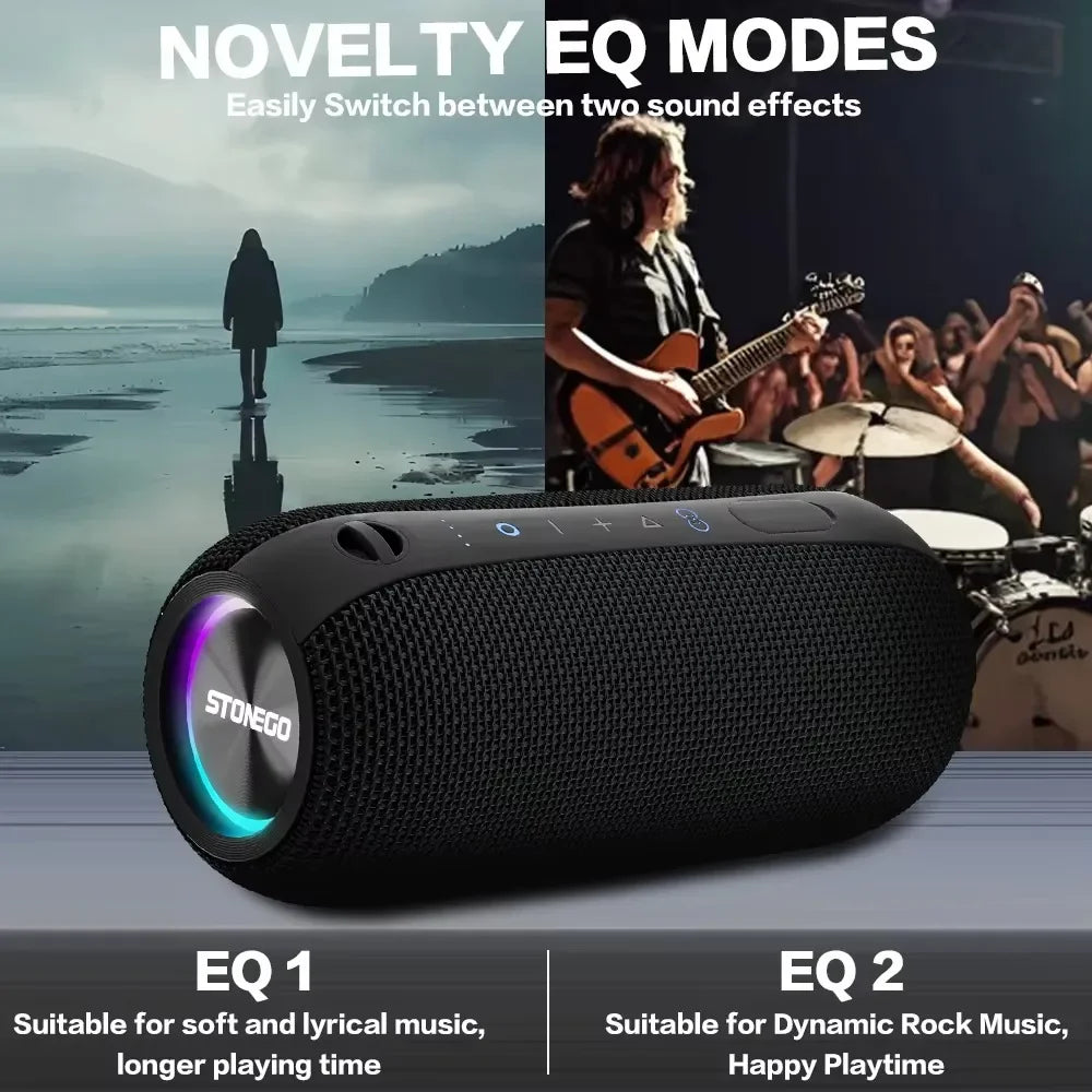 Bluetooth Speaker Stereo Dual Speakers Long Battery Life Heavy Bass IPX7 Waterproof Wireless Smart Soundbox Loudspeaker with Built in Mic for Outdoor Pool Beach Party Shower Audio Equipment