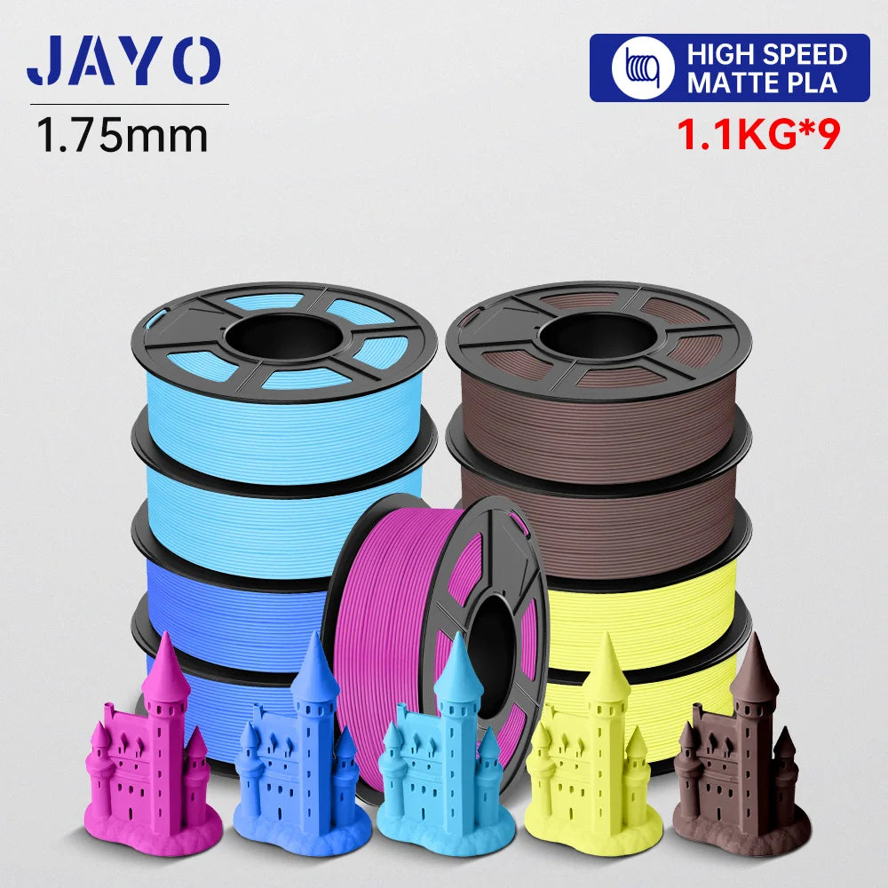 JAYO High Speed PLA matte 3D Filament 1.75mm PLA 3D Printer Filament 9Rolls/set Neatly Wound Matte Effect 3D Printing Materials