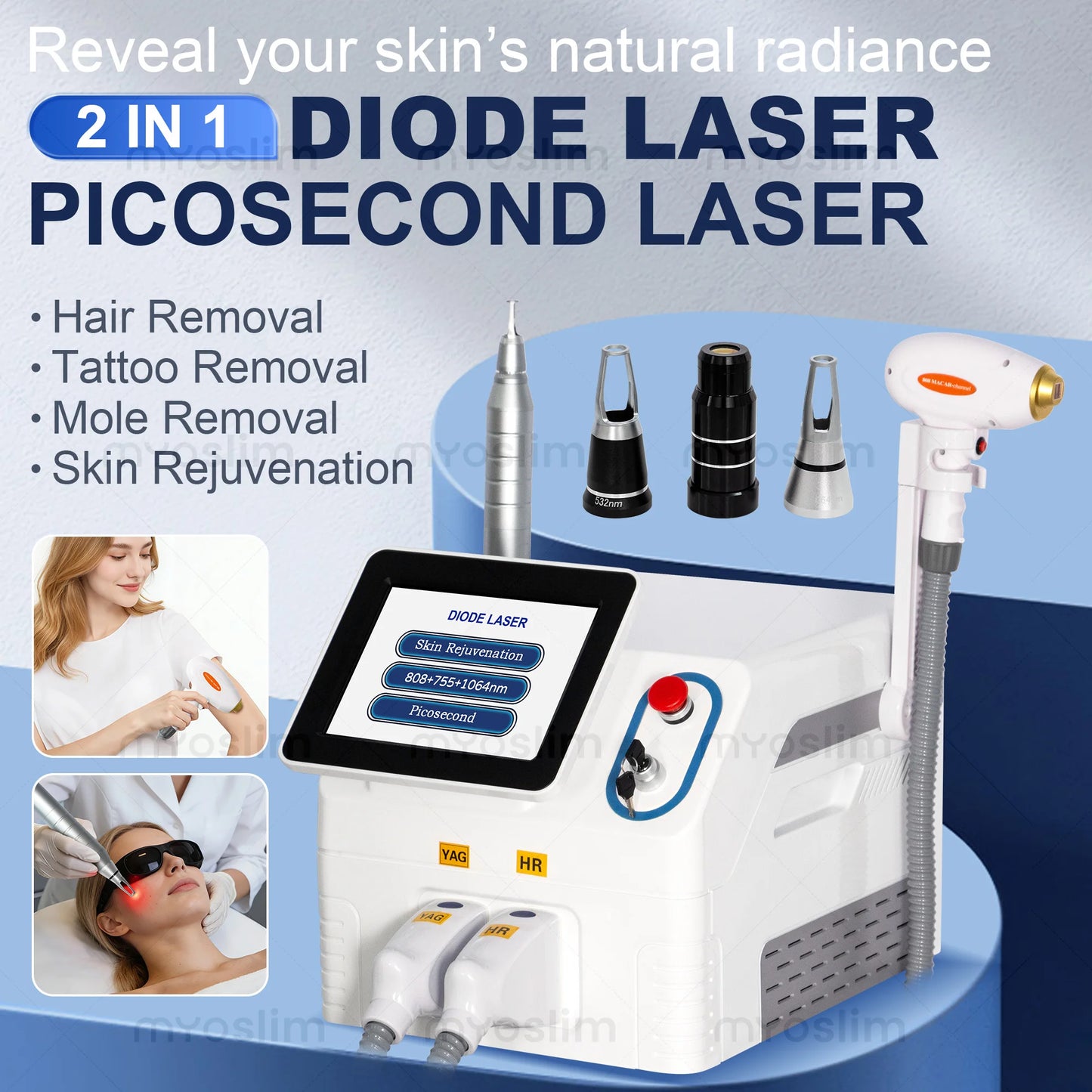 High Power 2 IN 1 Diode Laser PicoSecond Laser 808nm Hair Removal 532nm 1064nm Tattoo Removal Skin Rejuvenation Beauty Machine