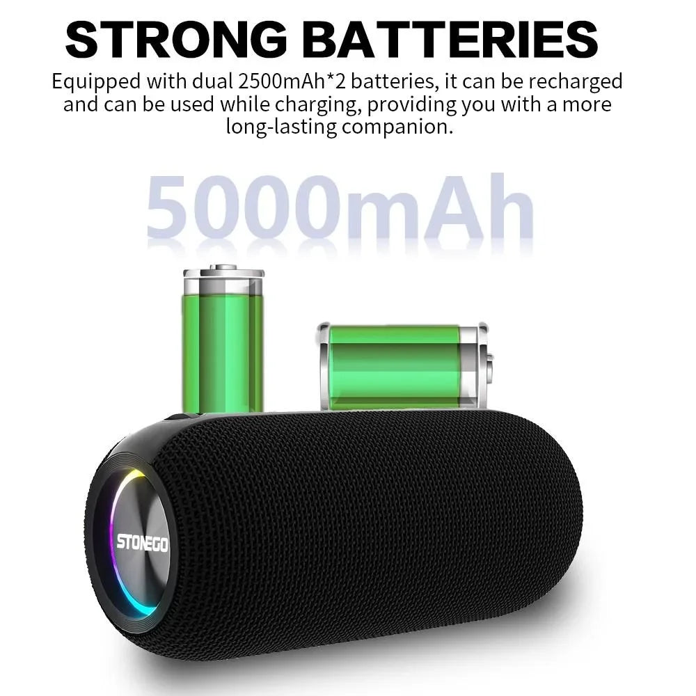 Bluetooth Speaker Stereo Dual Speakers Long Battery Life Heavy Bass IPX7 Waterproof Wireless Smart Soundbox Loudspeaker with Built in Mic for Outdoor Pool Beach Party Shower Audio Equipment