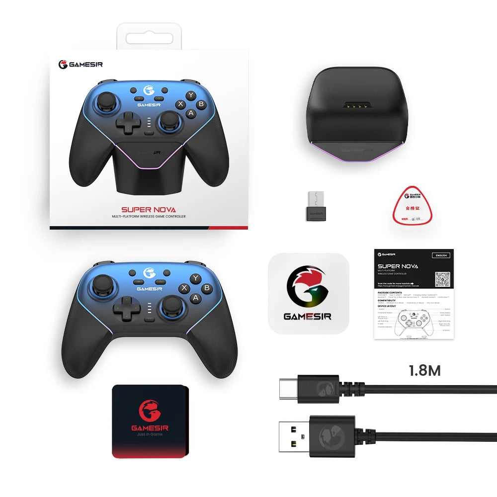 Super Nova Wireless Switch Controller with Charging Station, Hall Effect Joystick for PC Nintendo Switch 2 Android Phone