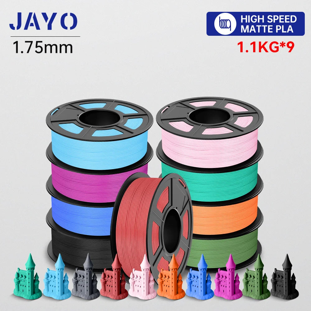 JAYO High Speed PLA matte 3D Filament 1.75mm PLA 3D Printer Filament 9Rolls/set Neatly Wound Matte Effect 3D Printing Materials