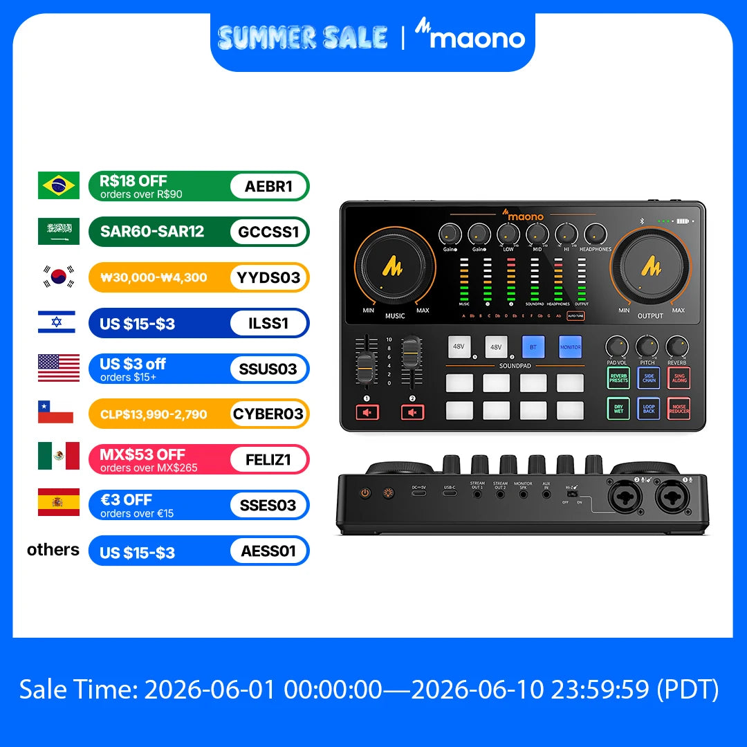 MaonoCaster E2 Gen2 Audio Interface Mixer with Dual XLR Input for Dual Podcast Live Streaming Gaming Audio Interfaces Sound Card