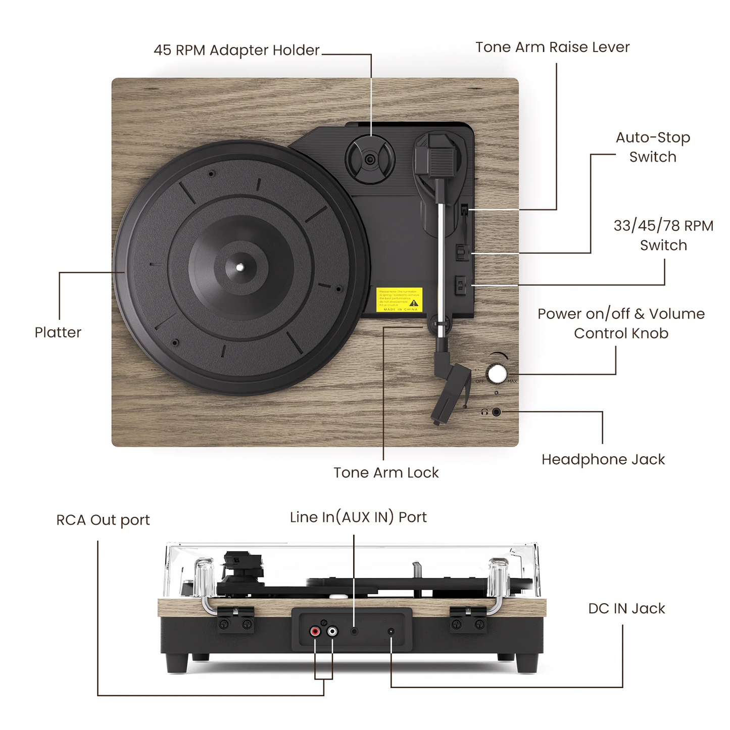 MAIO  Record Player Portable Suitcase Audio with Built-in Speakers, 3-Speed Vinyl Spinne