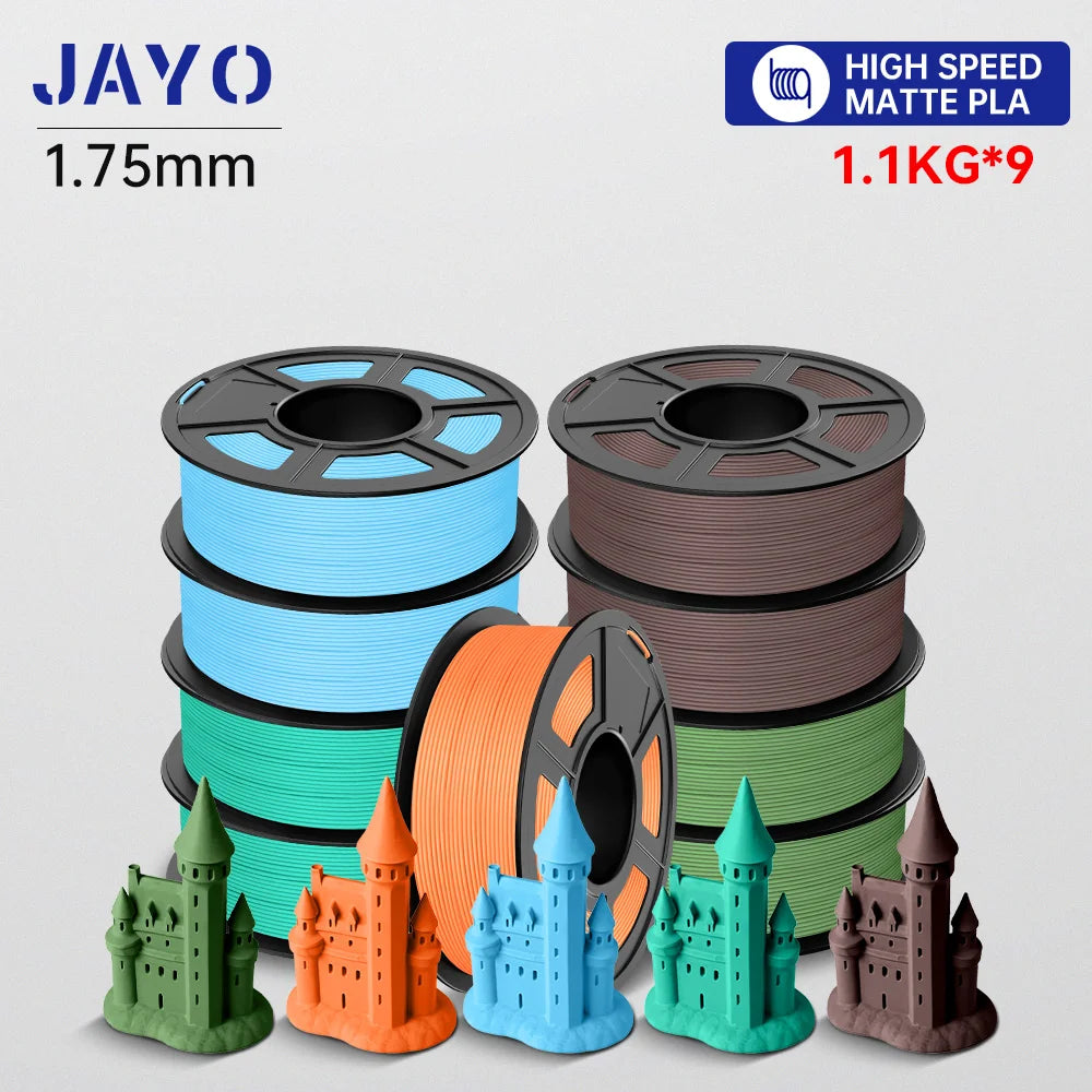 JAYO High Speed PLA matte 3D Filament 1.75mm PLA 3D Printer Filament 9Rolls/set Neatly Wound Matte Effect 3D Printing Materials