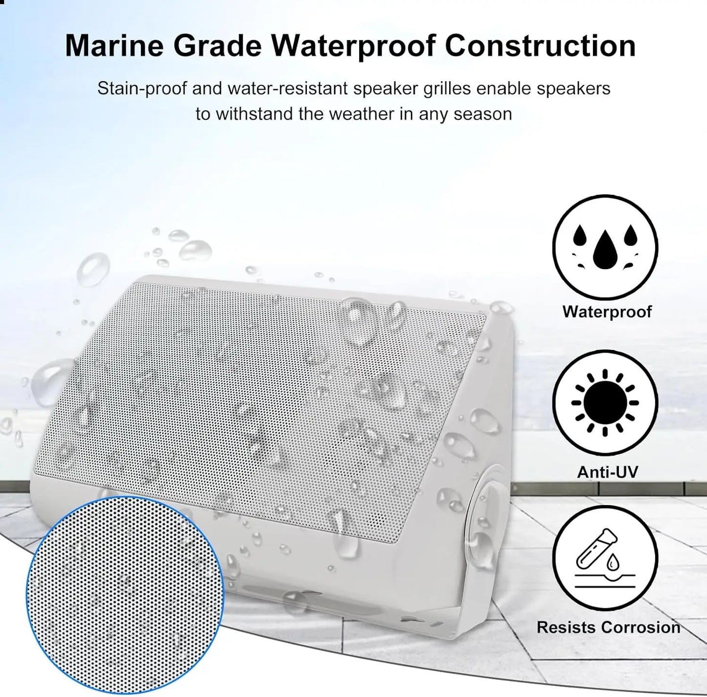 Herdio 5.25'' 2PCS Indoor Outdoor Bluetooth Speakers Patio Waterproof Wired Wall Mount System 300 Watts Black