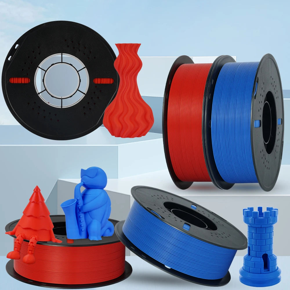 KINGROON 3D Printer Filament PLA PETG TPU ABS 5KG Bundle Black White Gray 1.75mm No bubbles Plastic 5 roll 1kg , Random Spool