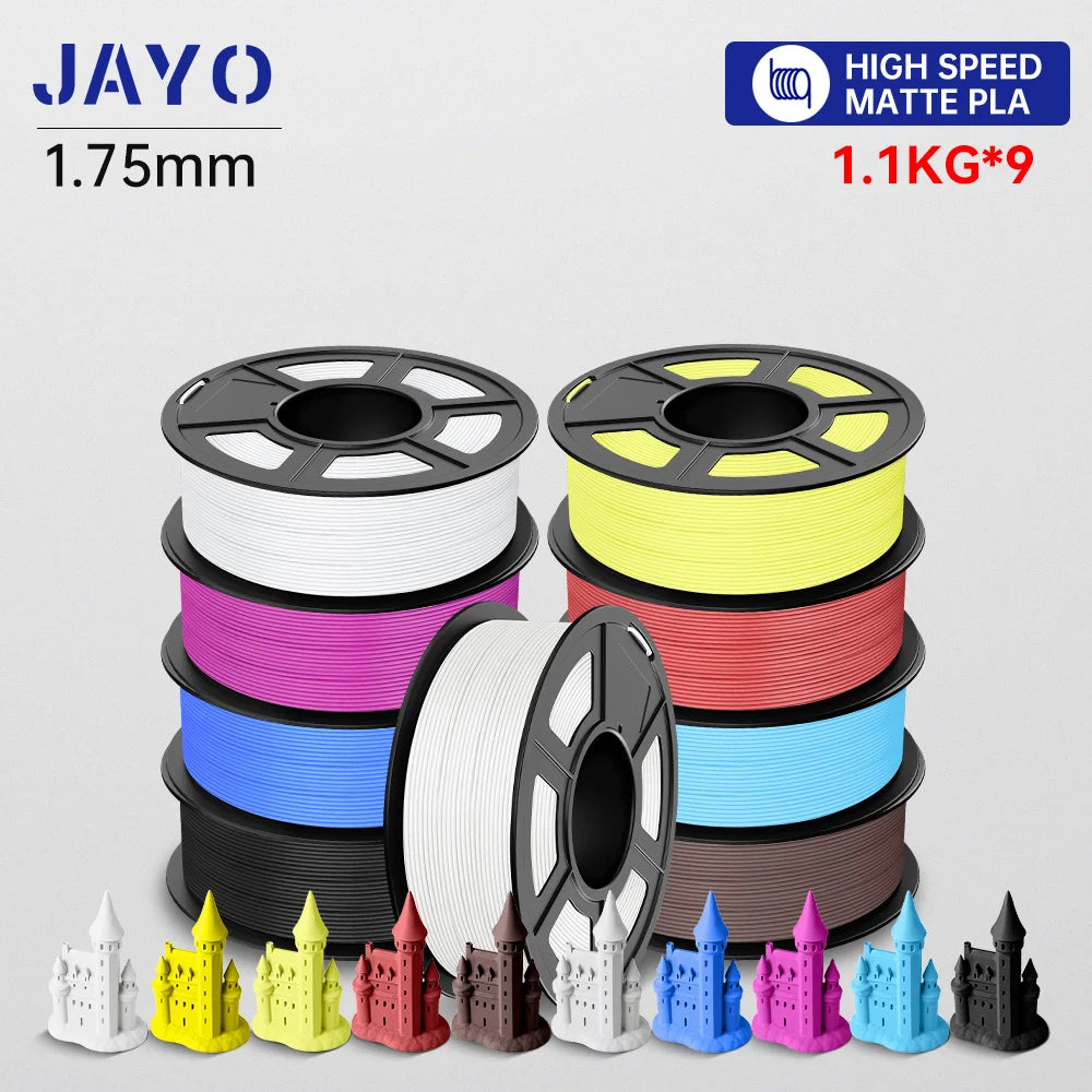 JAYO High Speed PLA matte 3D Filament 1.75mm PLA 3D Printer Filament 9Rolls/set Neatly Wound Matte Effect 3D Printing Materials
