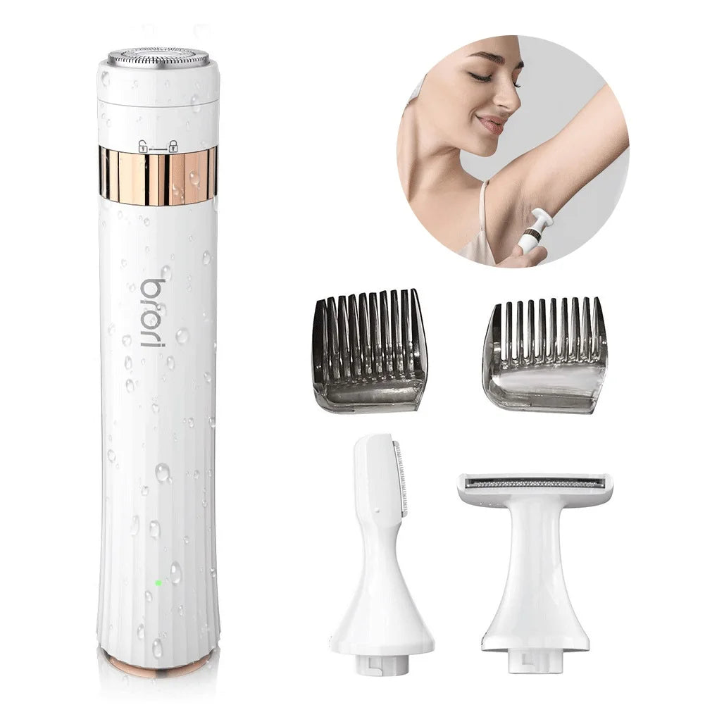 Face Shaver and Eyebrow Trimmer Rechargeable Lips Body Facial Hair Remover Women Electric Portable Waterproof 3D-Floating Blade