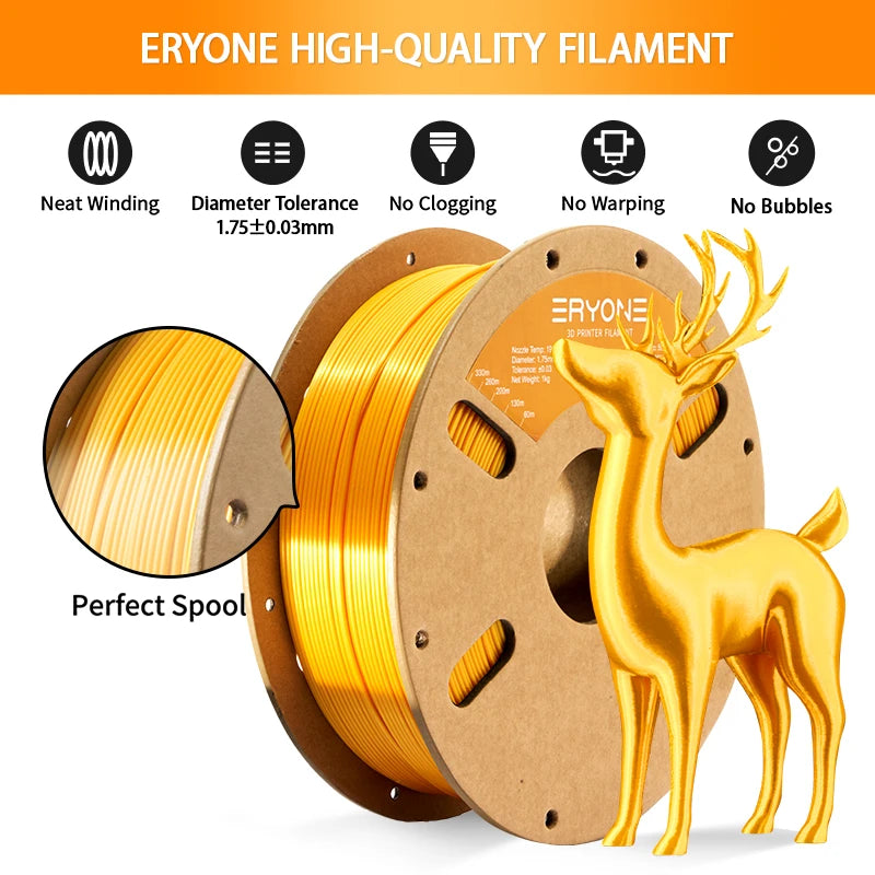 ERYONE 1/5/10KG Ultra Silk PLA Premium Filament 1.75mm 3D Print,Multicolor Available,silk pla filament ,1KG/Spool