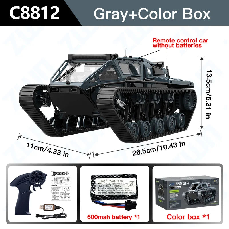 C8812/ C8812 MAX LED Light Full Scale Tracked Tank Simulation Model Toy RC Car Drift Remote Control Off-Road Vehicle for Kids