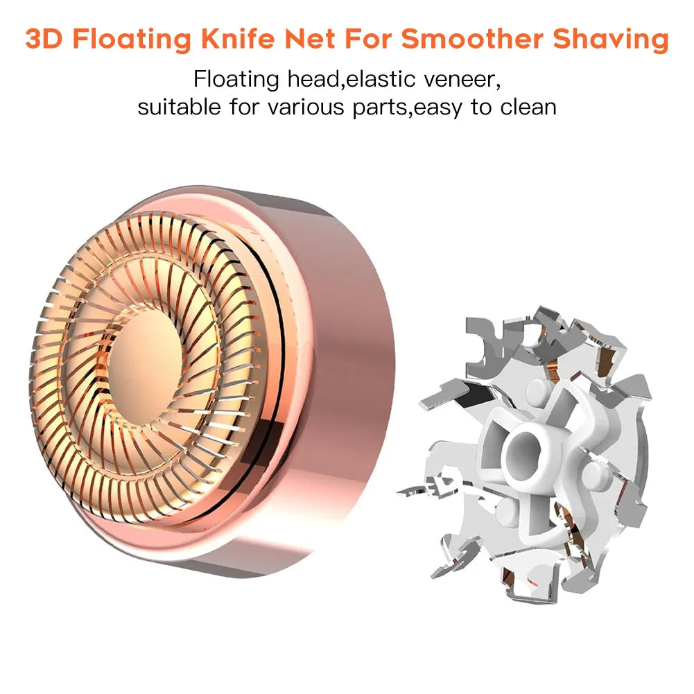 Face Shaver and Eyebrow Trimmer Rechargeable Lips Body Facial Hair Remover Women Electric Portable Waterproof 3D-Floating Blade