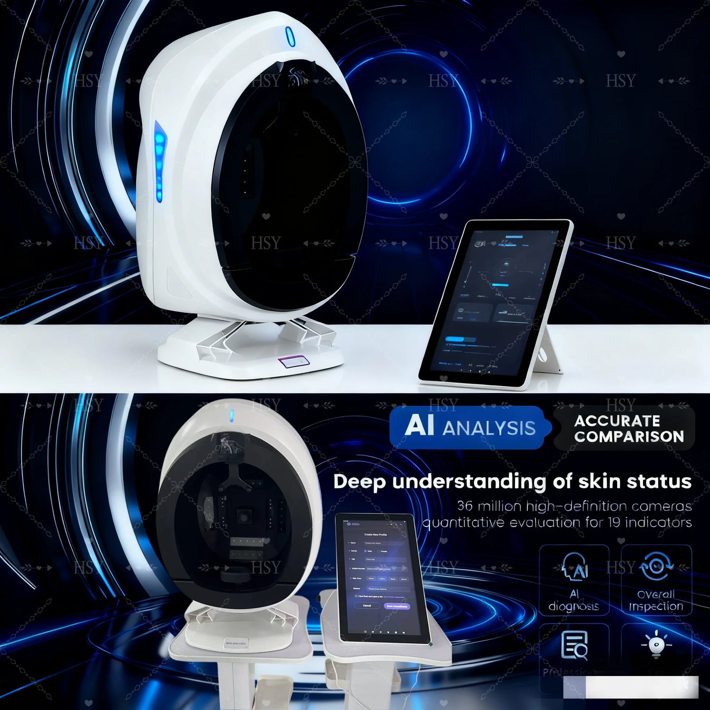 AISA Q1 Skin Analyzer X5 3D Professional Facial Skin Analyzer Machine O1 Pro AI Skin Analysis Scanner 15.6inch 10 Light Spectrum