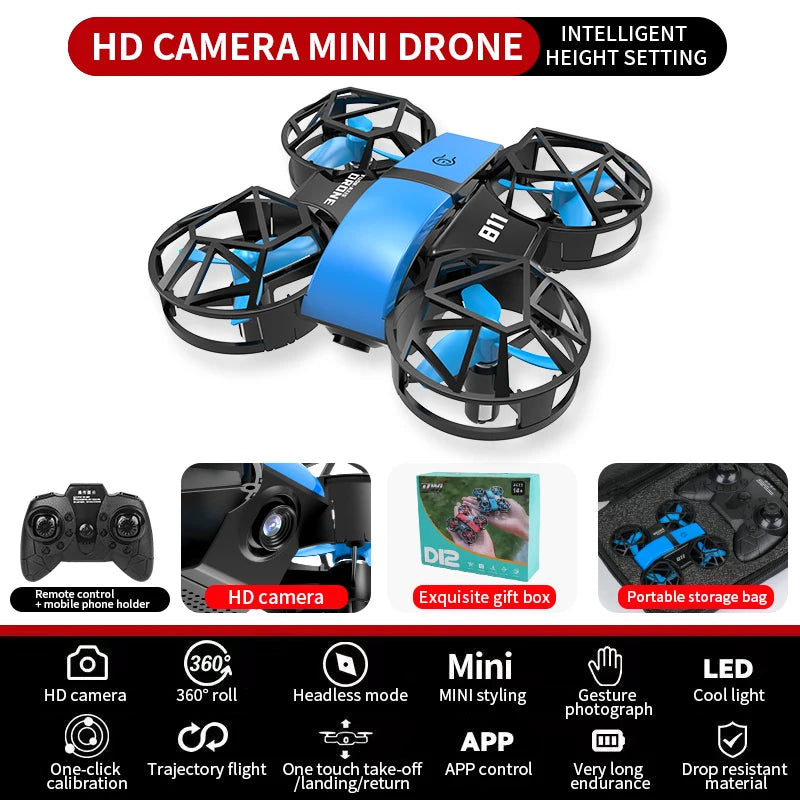 2025 DWI NEW MINI  RC Quadcopter Remote Control DRON D12 HD Dual Camera Fixed Height Rc Plane  aldult Children's Toy  GIFTS