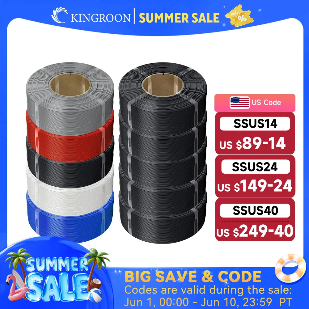 KINGROON No-Spool PLA Filament 1.75mm 10KG (22LBS) , 3D Printer Material PLA Refill For Bambu or DIY Reusable Spools, 10 Rolls