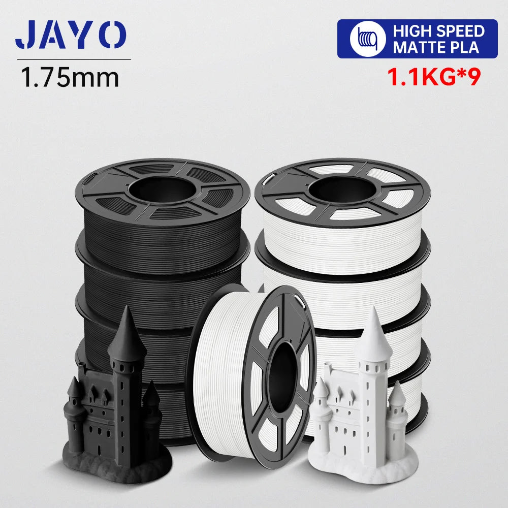 JAYO High Speed PLA matte 3D Filament 1.75mm PLA 3D Printer Filament 9Rolls/set Neatly Wound Matte Effect 3D Printing Materials