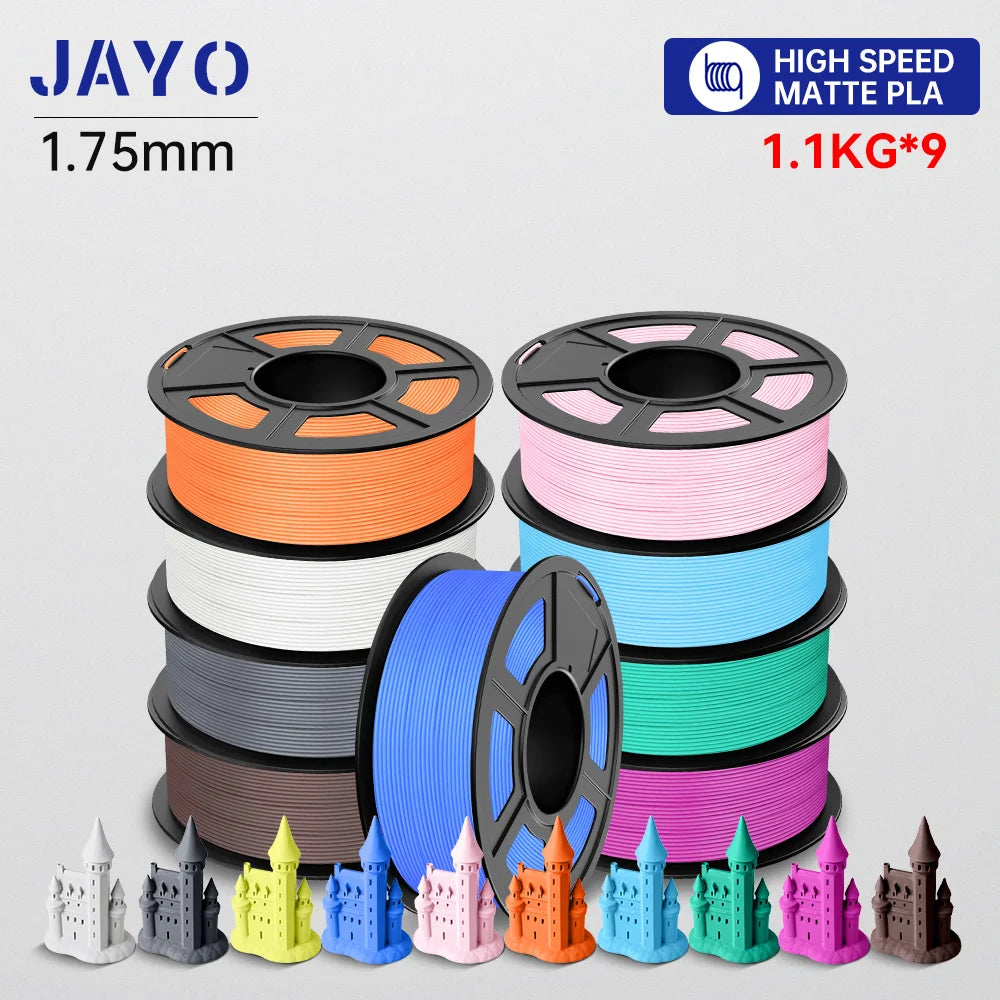 JAYO High Speed PLA matte 3D Filament 1.75mm PLA 3D Printer Filament 9Rolls/set Neatly Wound Matte Effect 3D Printing Materials