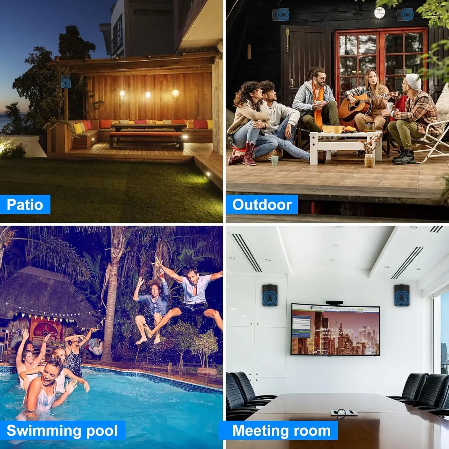 Herdio 5.25'' 2PCS Indoor Outdoor Bluetooth Speakers Patio Waterproof Wired Wall Mount System 300 Watts Black