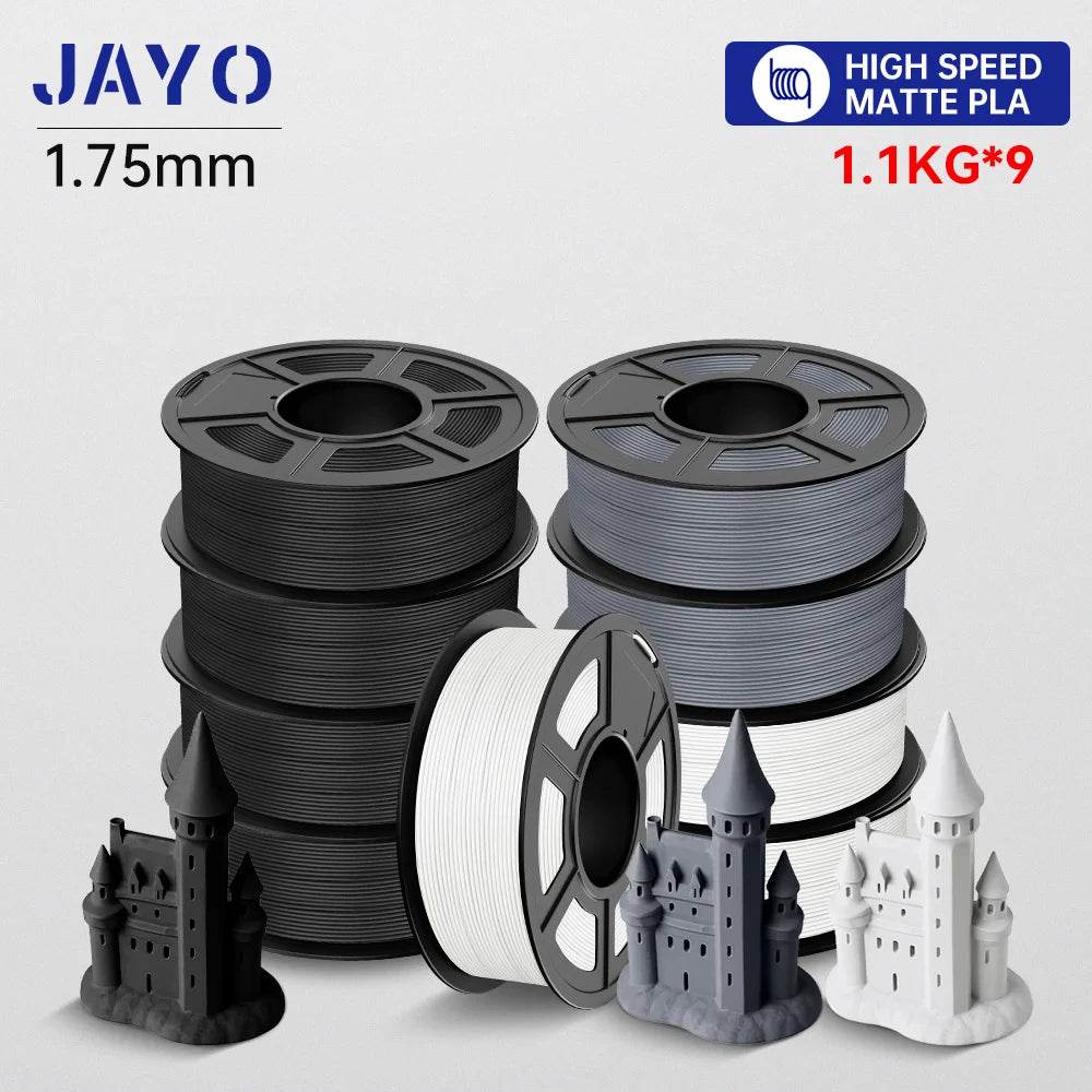 JAYO High Speed PLA matte 3D Filament 1.75mm PLA 3D Printer Filament 9Rolls/set Neatly Wound Matte Effect 3D Printing Materials