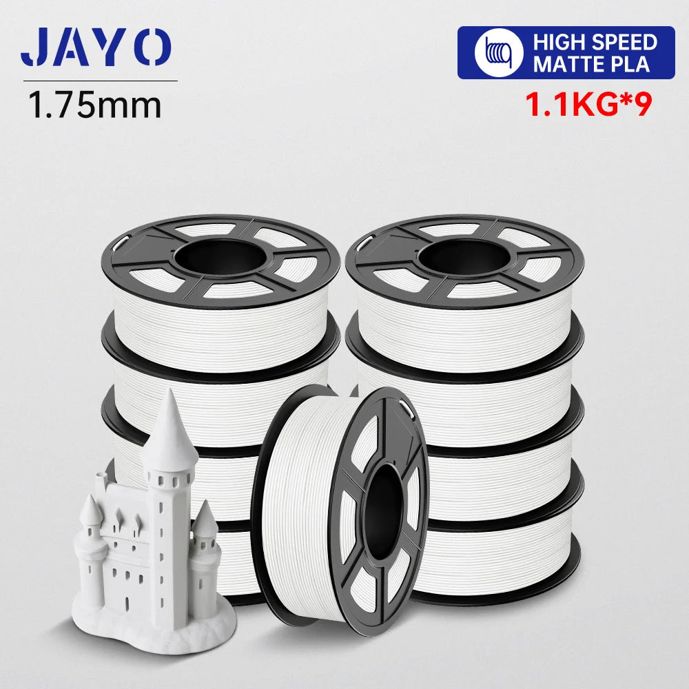 JAYO High Speed PLA matte 3D Filament 1.75mm PLA 3D Printer Filament 9Rolls/set Neatly Wound Matte Effect 3D Printing Materials