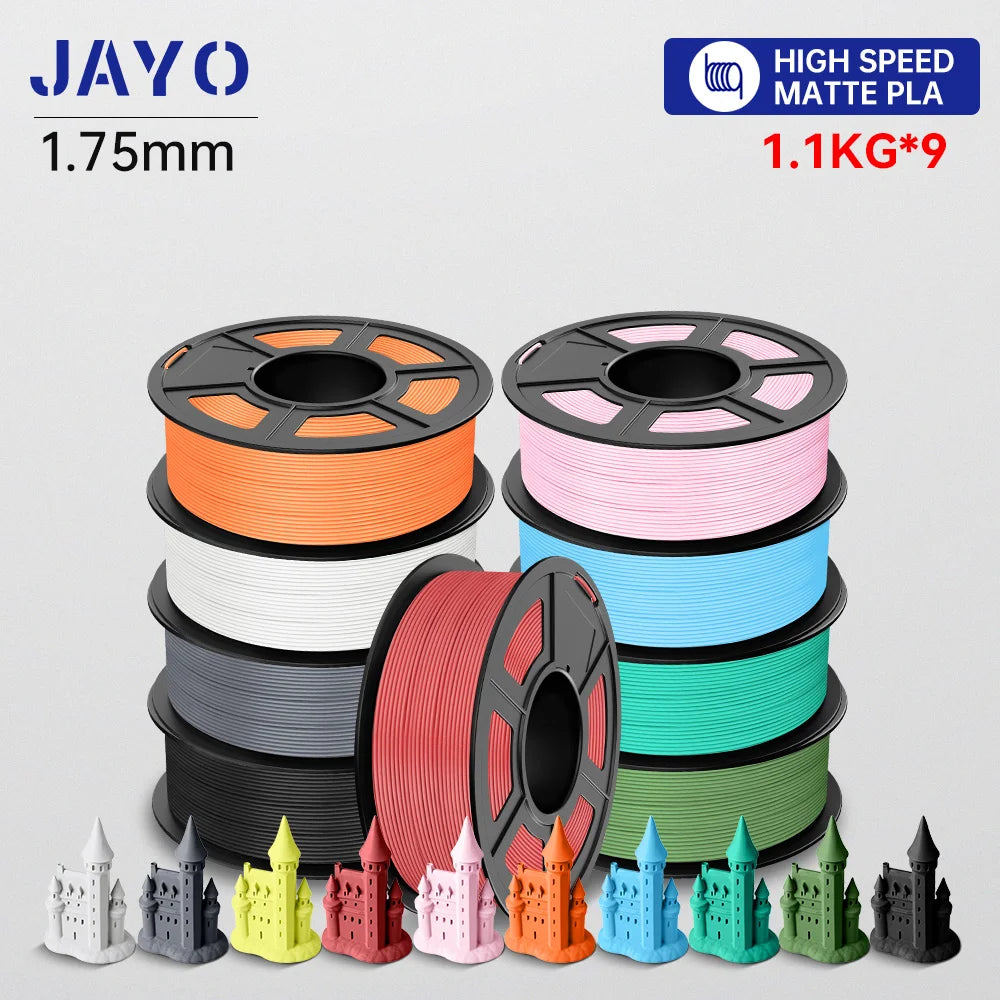 JAYO High Speed PLA matte 3D Filament 1.75mm PLA 3D Printer Filament 9Rolls/set Neatly Wound Matte Effect 3D Printing Materials