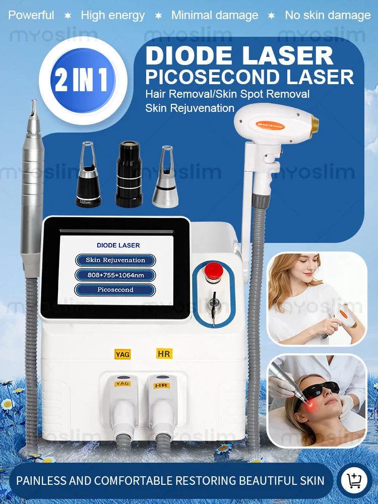 High Power 2 IN 1 Diode Laser PicoSecond Laser 808nm Hair Removal 532nm 1064nm Tattoo Removal Skin Rejuvenation Beauty Machine