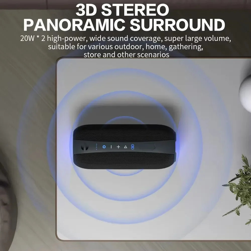 Bluetooth Speaker Stereo Dual Speakers Long Battery Life Heavy Bass IPX7 Waterproof Wireless Smart Soundbox Loudspeaker with Built in Mic for Outdoor Pool Beach Party Shower Audio Equipment