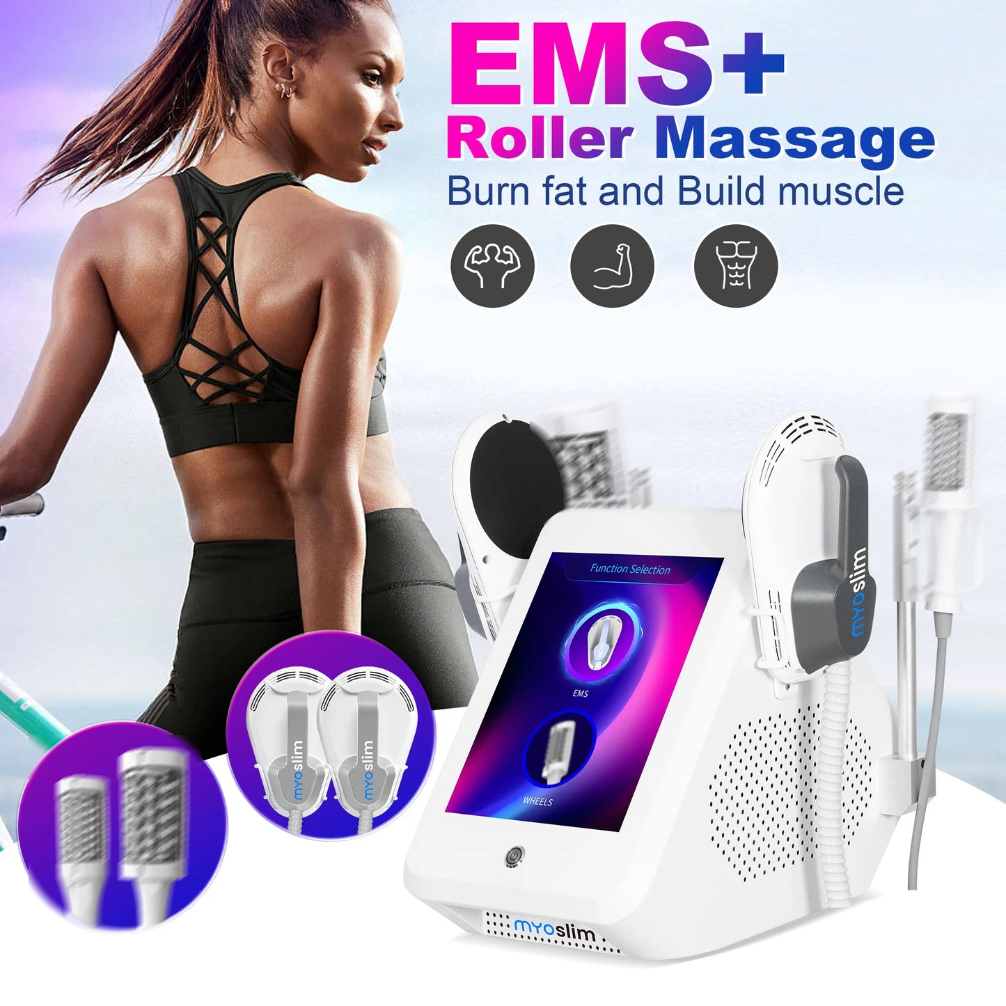 6500W 200HZ EMS Body Sculpt Roller Machine EMS Body Sculpting Burning Weight Loss Slimming Muscle Stimulation Massager Equipment