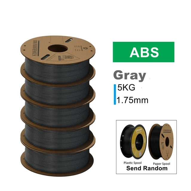 KINGROON 3D Printer Filament PLA PETG TPU ABS 5KG Bundle Black White Gray 1.75mm No bubbles Plastic 5 roll 1kg , Random Spool